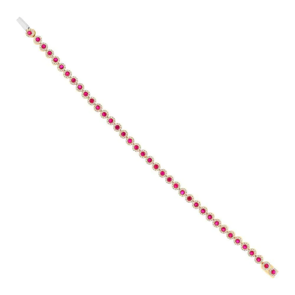 Diamond & 3.65ct Ruby 14k Yellow Gold Bracelet - 1.28ct