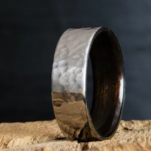 Ebony wood and Hammered Titanium ring or wedding band