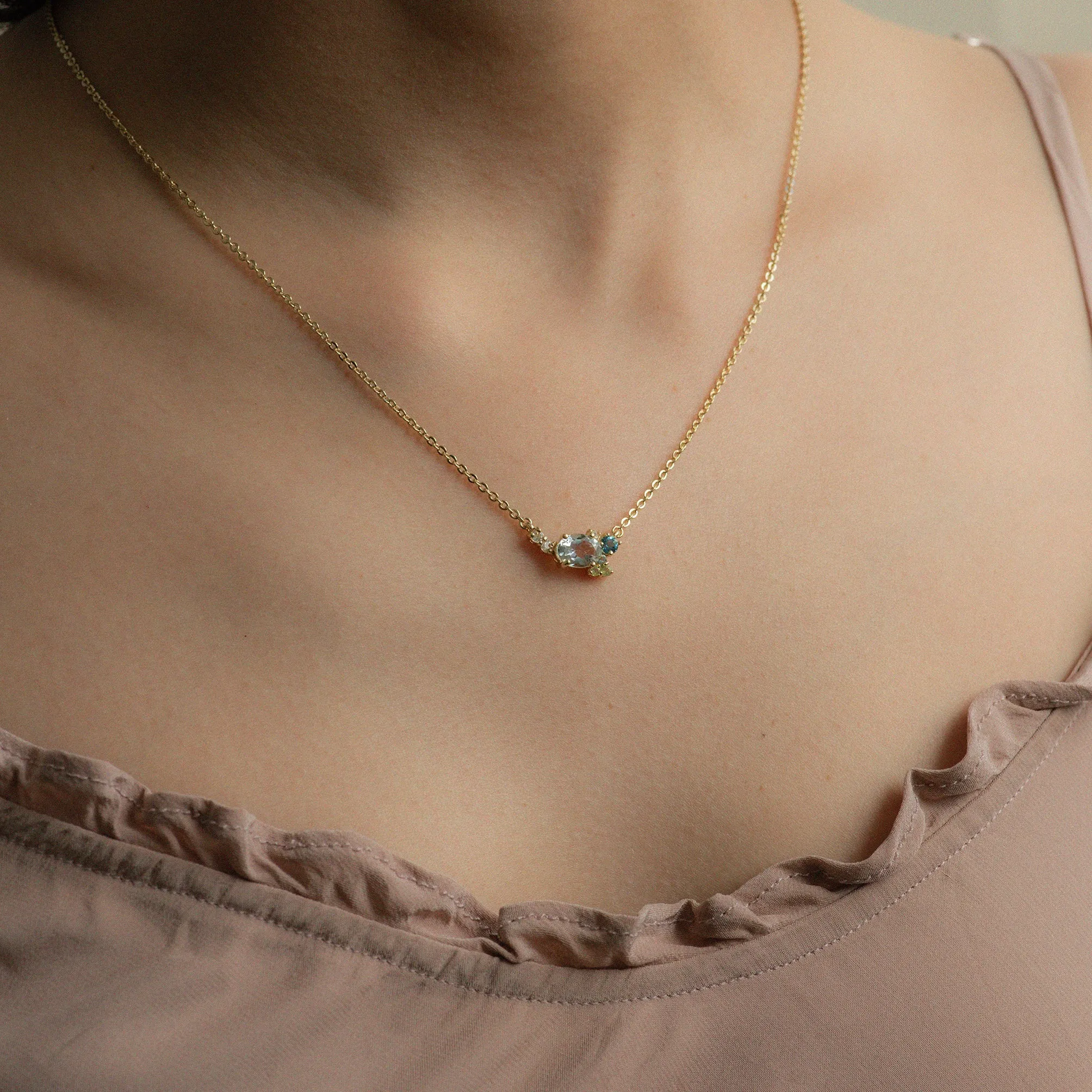 Elsa Aquamarine Cluster Necklace