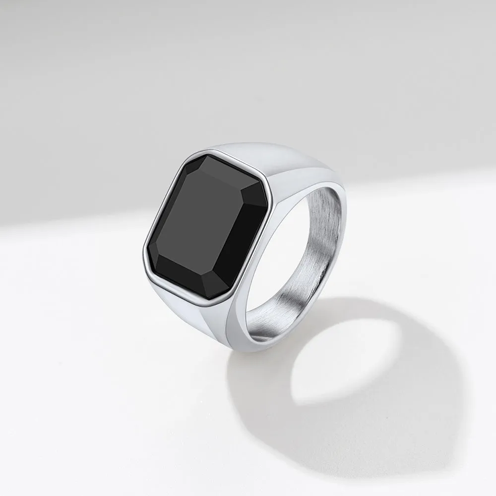 Engraved Black Onyx Signet Ring for Men
