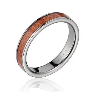 GENUINE INLAY PINK WOOD WEDDING BAND RING TITANIUM 4MM (KOA-8)