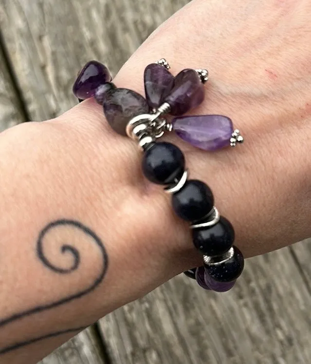 Goldstone & amethyst bracelet