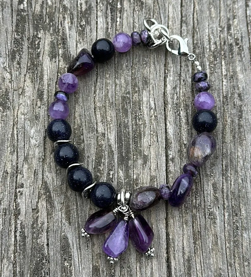 Goldstone & amethyst bracelet