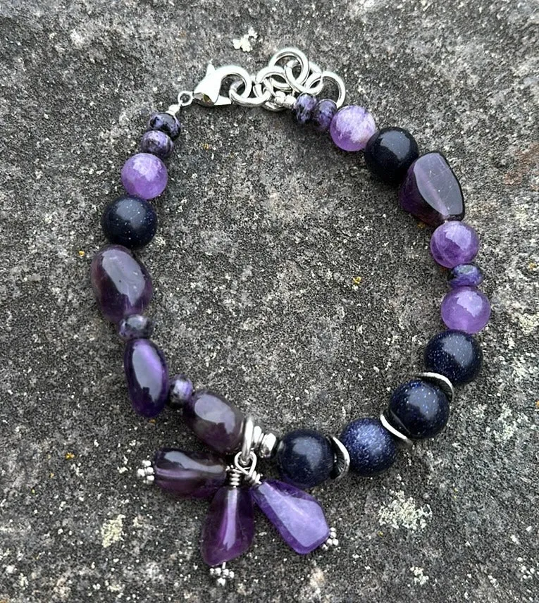Goldstone & amethyst bracelet