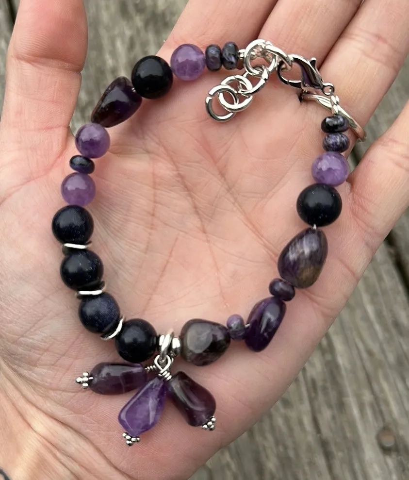 Goldstone & amethyst bracelet