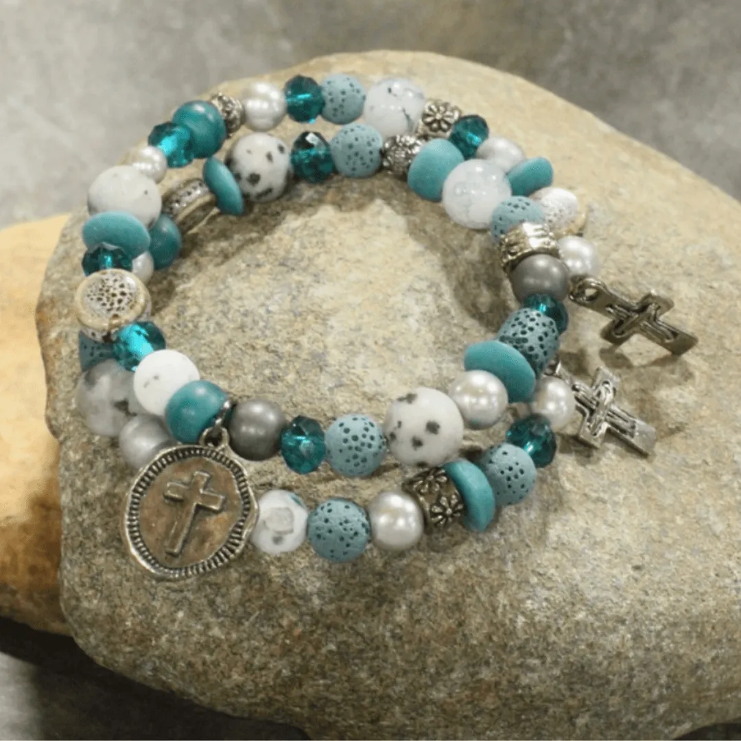 Grace Gunmetal Cross Jade Wrap Bracelet Made in USA
