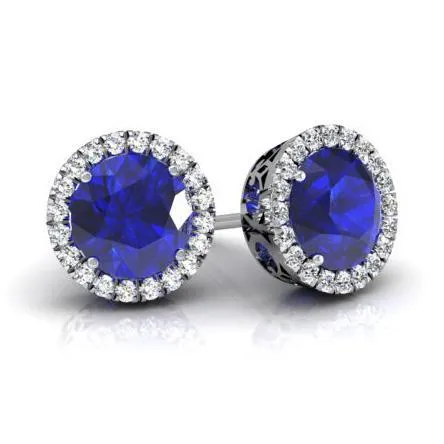 Halo Studs with Blue Sapphires