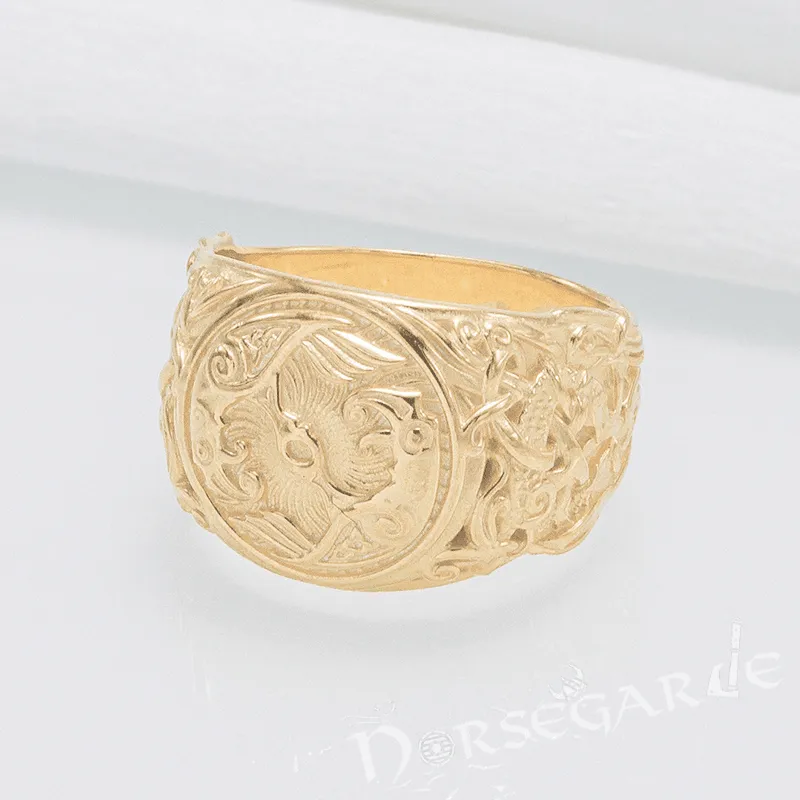 Handcrafted Ravens Mammen Style Ring - Gold