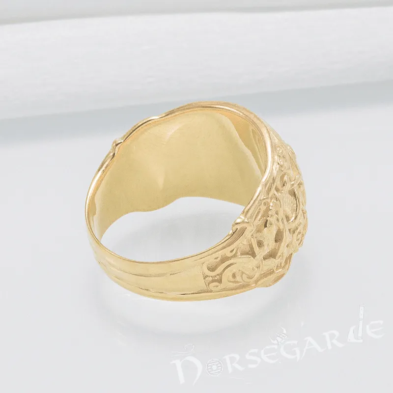 Handcrafted Ravens Mammen Style Ring - Gold