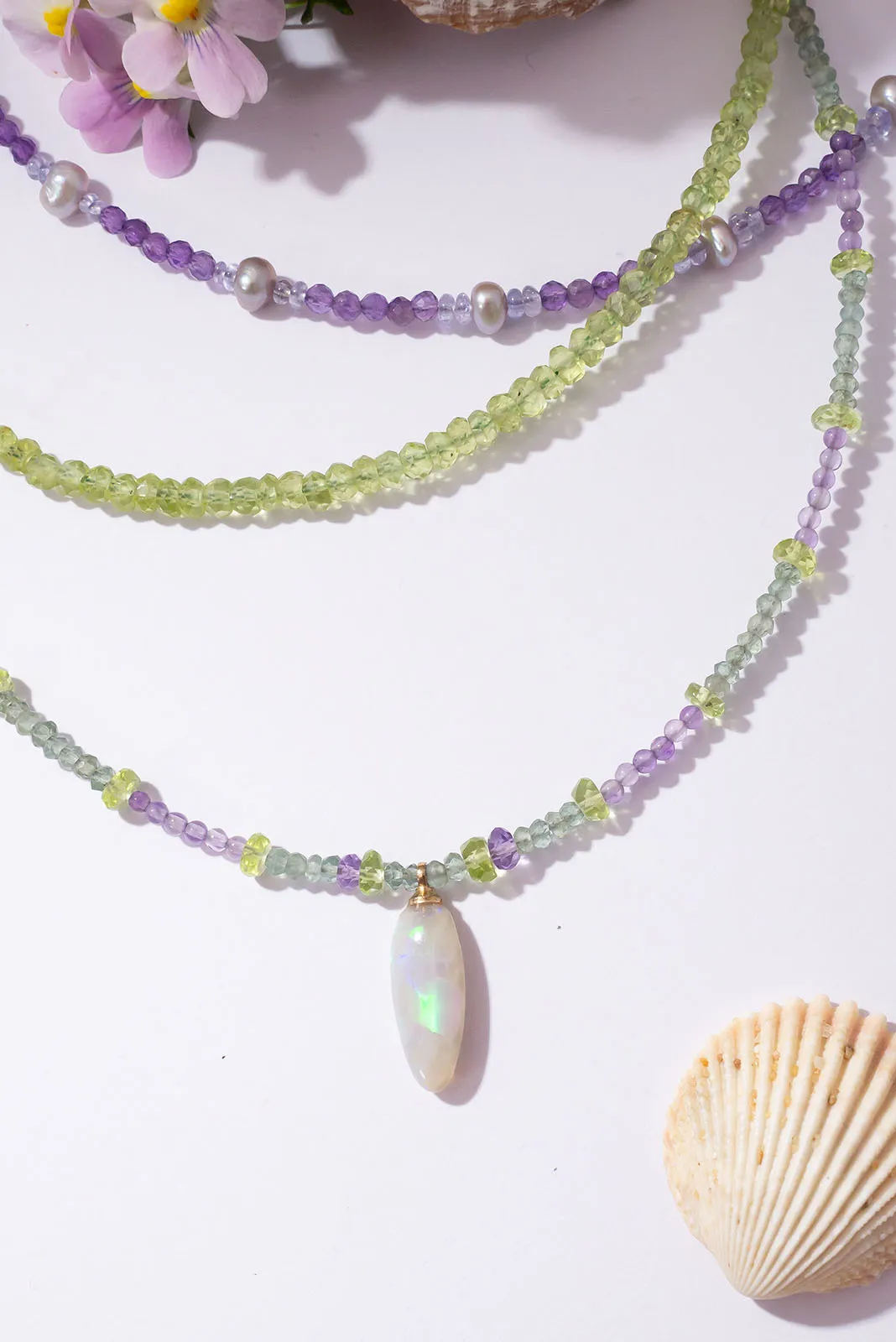 Necklace Gemstone Opal Hydrangea