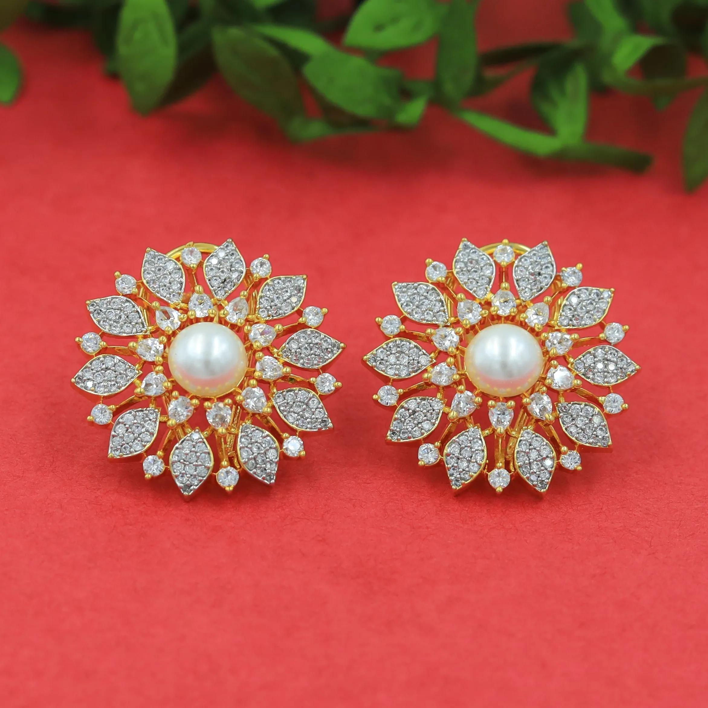 Pearl Tops/Studs Zircon/AD Earring 16282-69