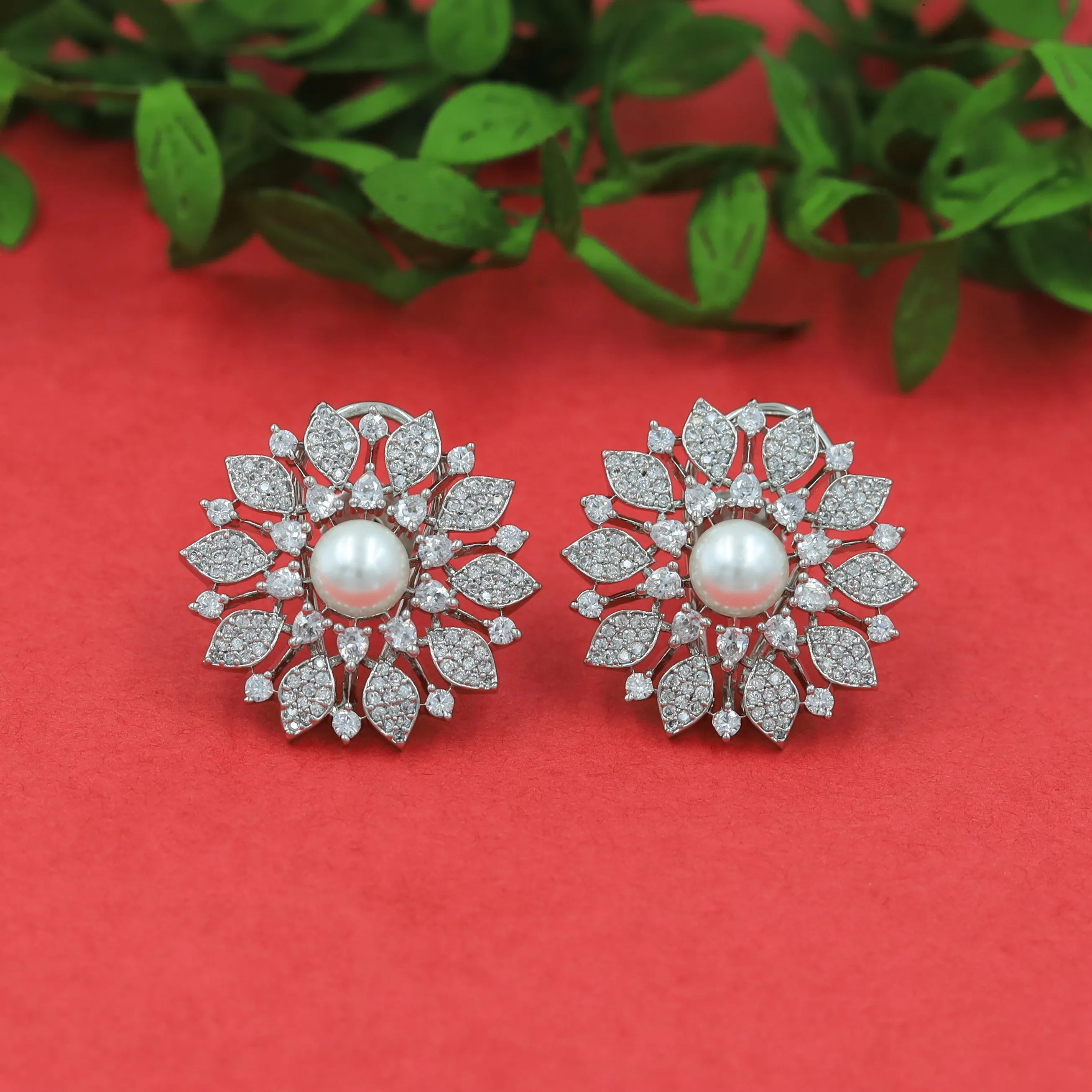 Pearl Tops/Studs Zircon/AD Earring 16282-69
