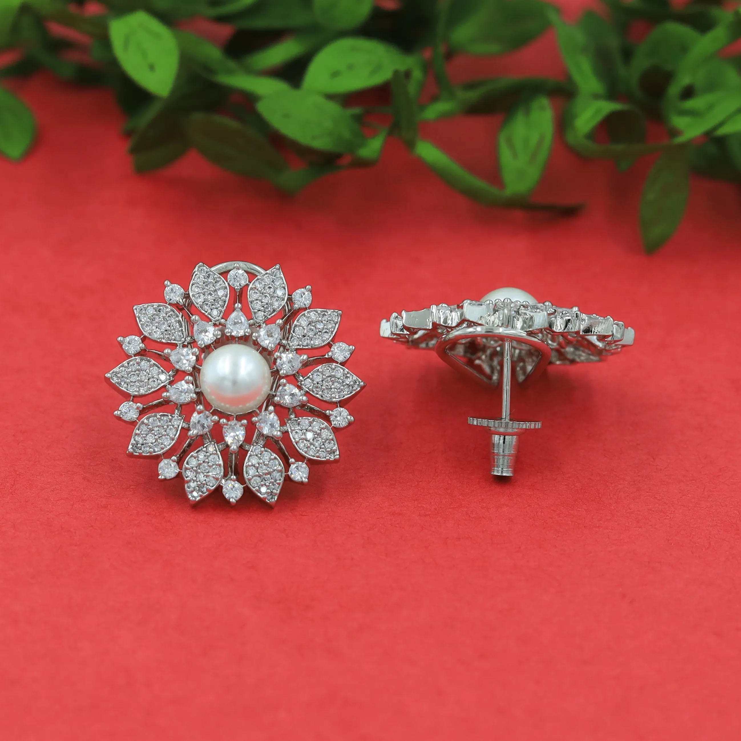 Pearl Tops/Studs Zircon/AD Earring 16282-69
