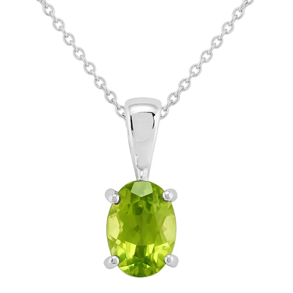 Pendentif Classique Or Blanc 375 Péridot Oval