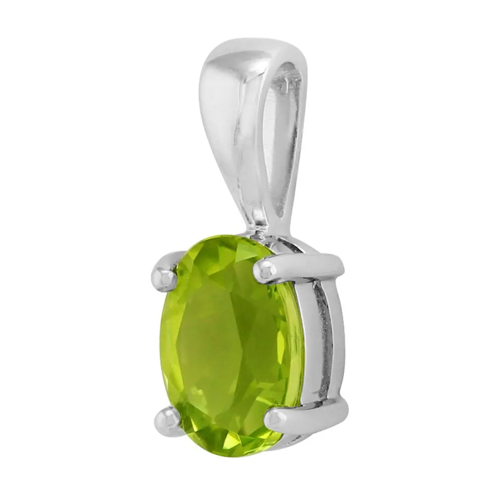 Pendentif Classique Or Blanc 375 Péridot Oval