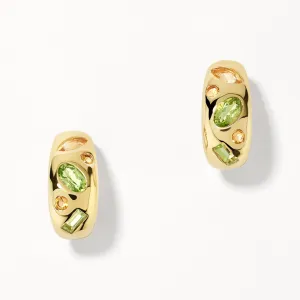 Peridot Multi Gemstone Curve Huggies in Gold