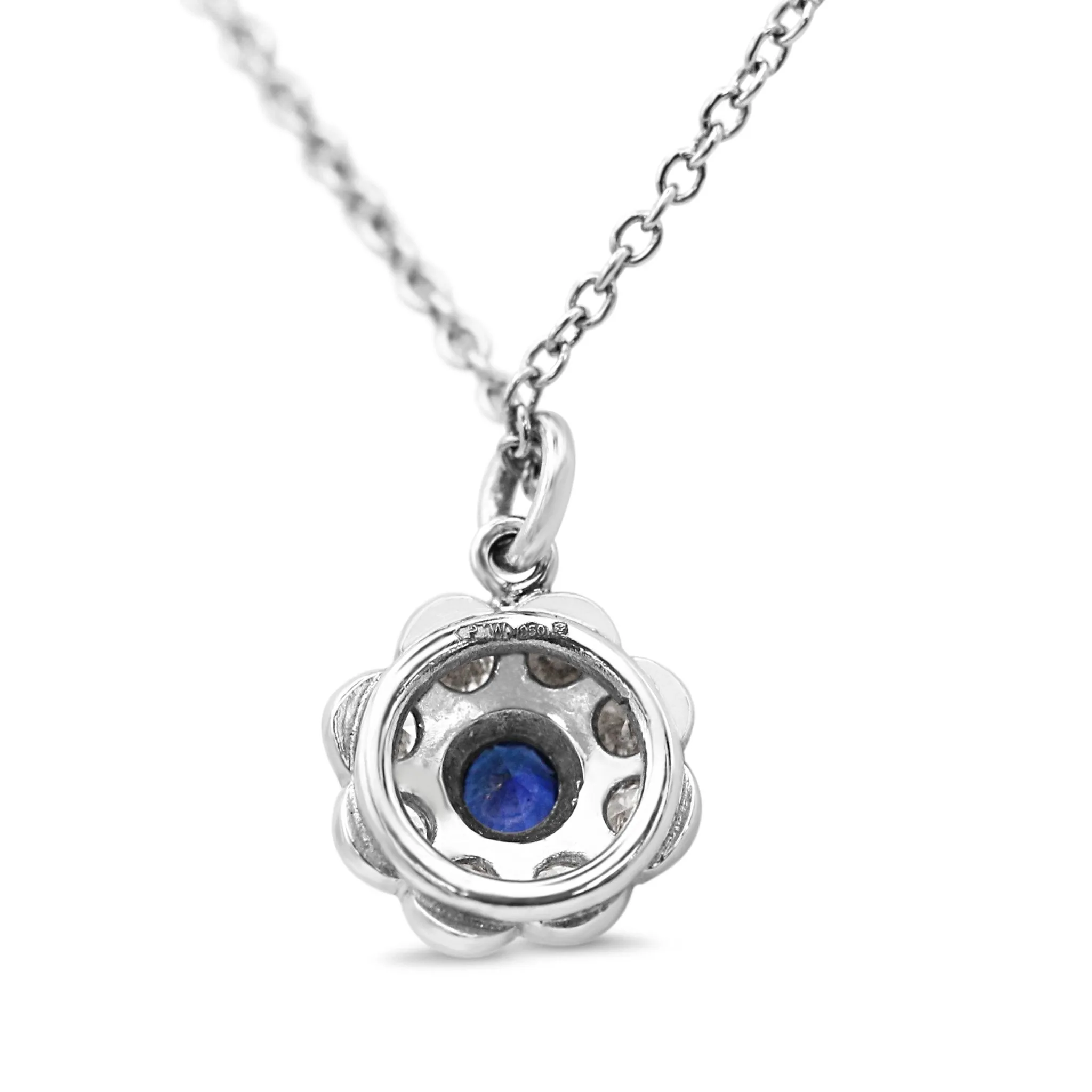 Platinum Diamond & Sapphire Daisy Cluster Pendant On Chain
