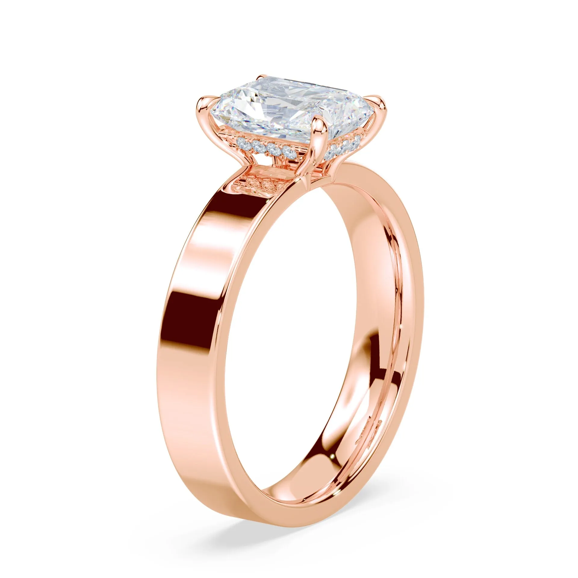 Radiant Cut Low Hidden Halo Wide Ring