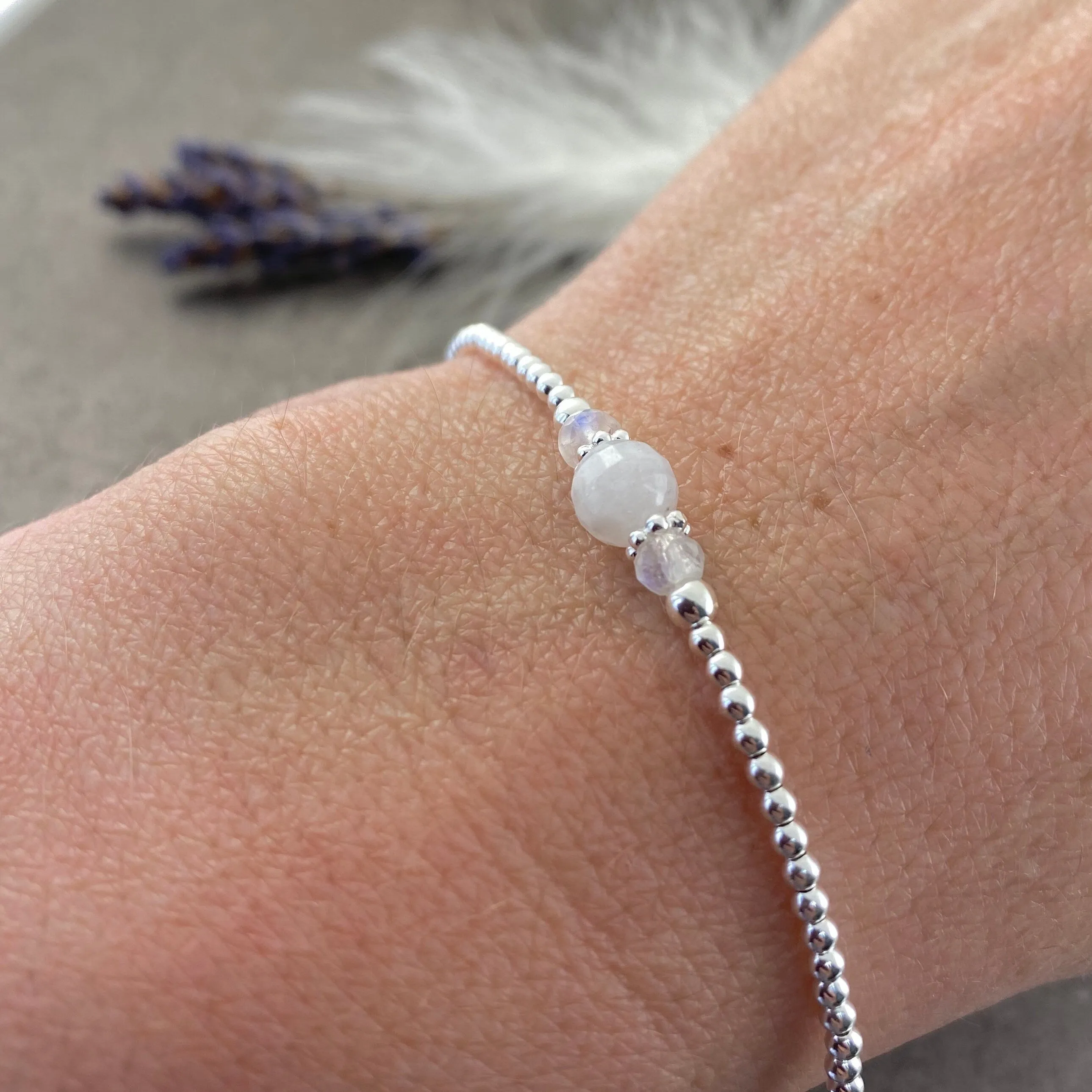 Rainbow Moonstone Bracelet,  ,Dainty June Birthstone Bracelet