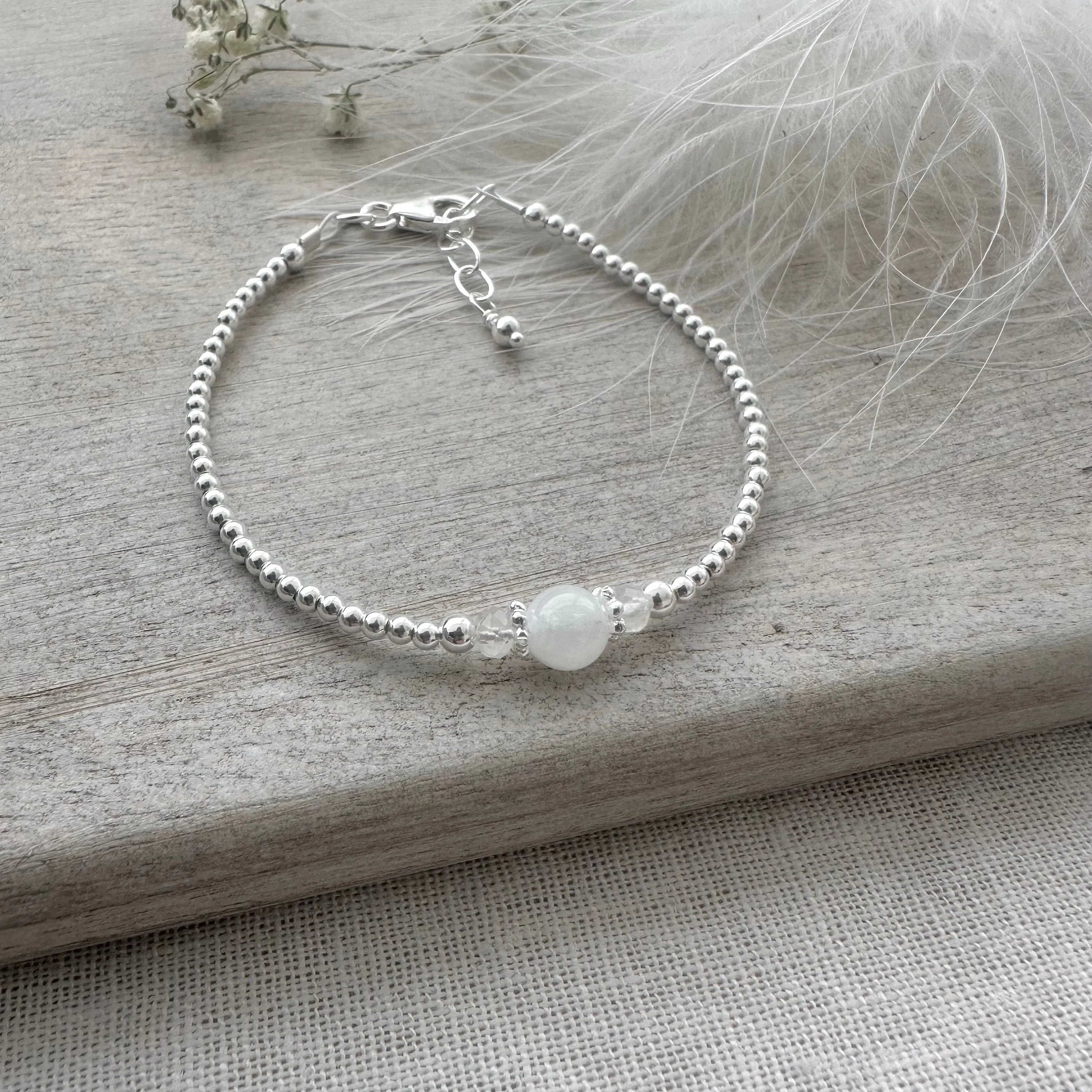 Rainbow Moonstone Bracelet,  ,Dainty June Birthstone Bracelet