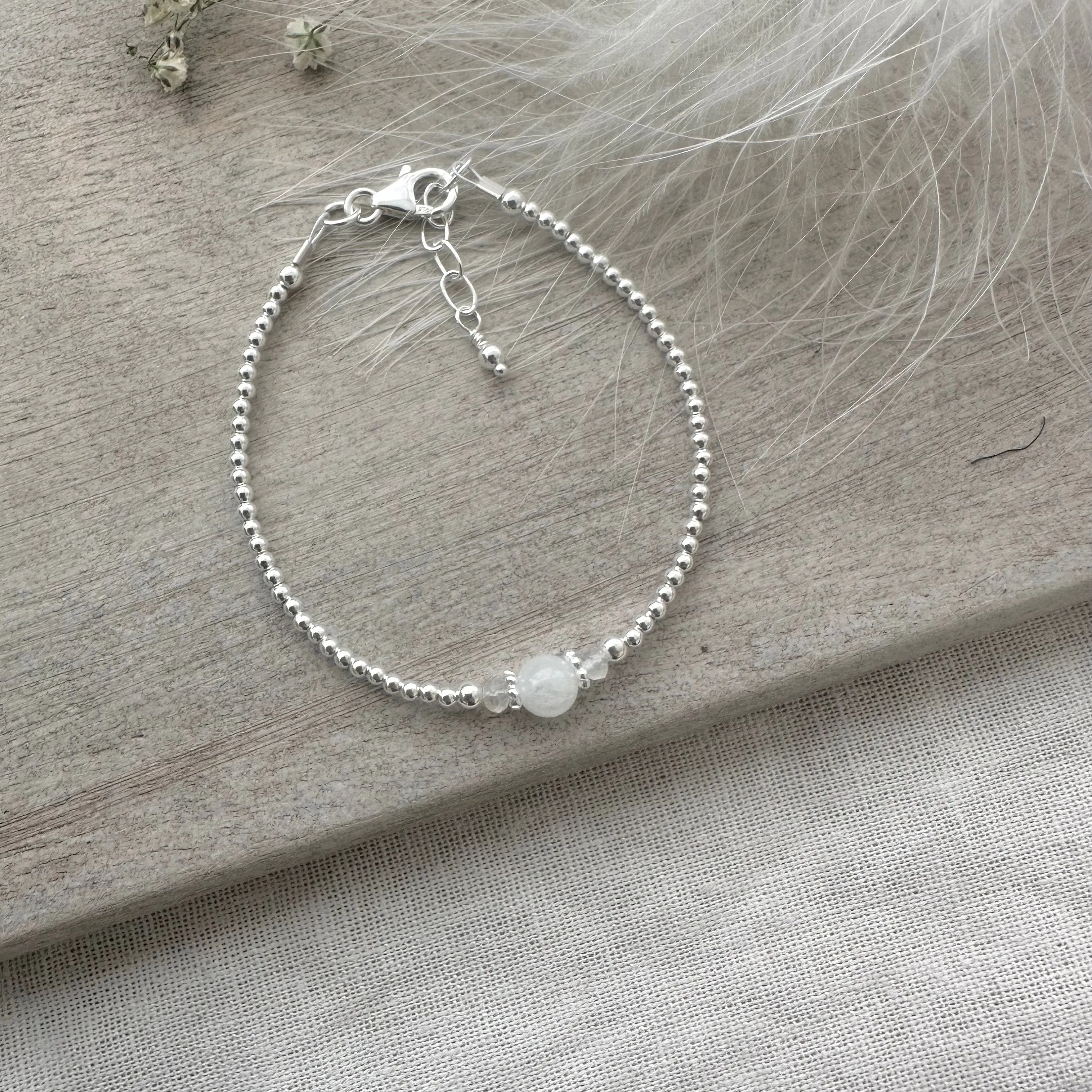 Rainbow Moonstone Bracelet,  ,Dainty June Birthstone Bracelet