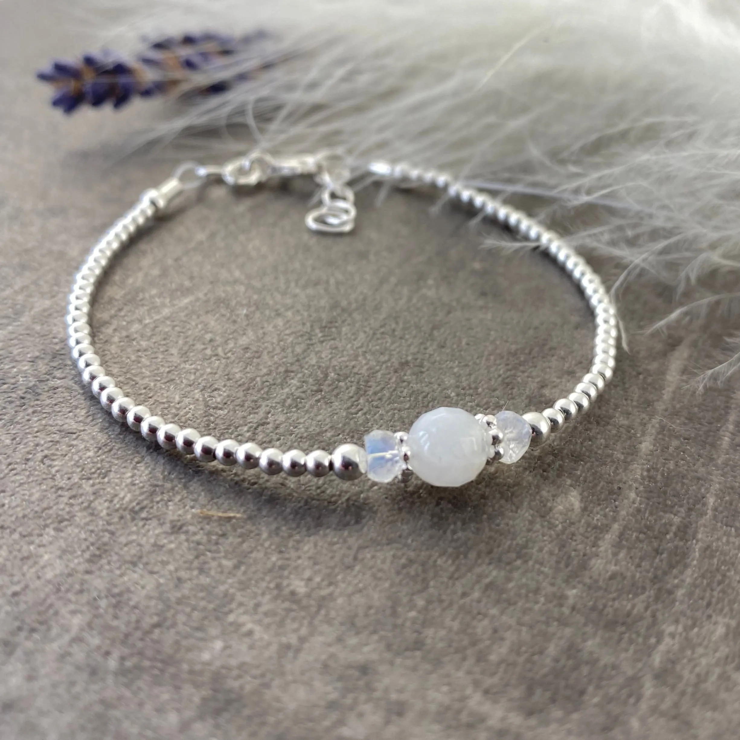Rainbow Moonstone Bracelet,  ,Dainty June Birthstone Bracelet