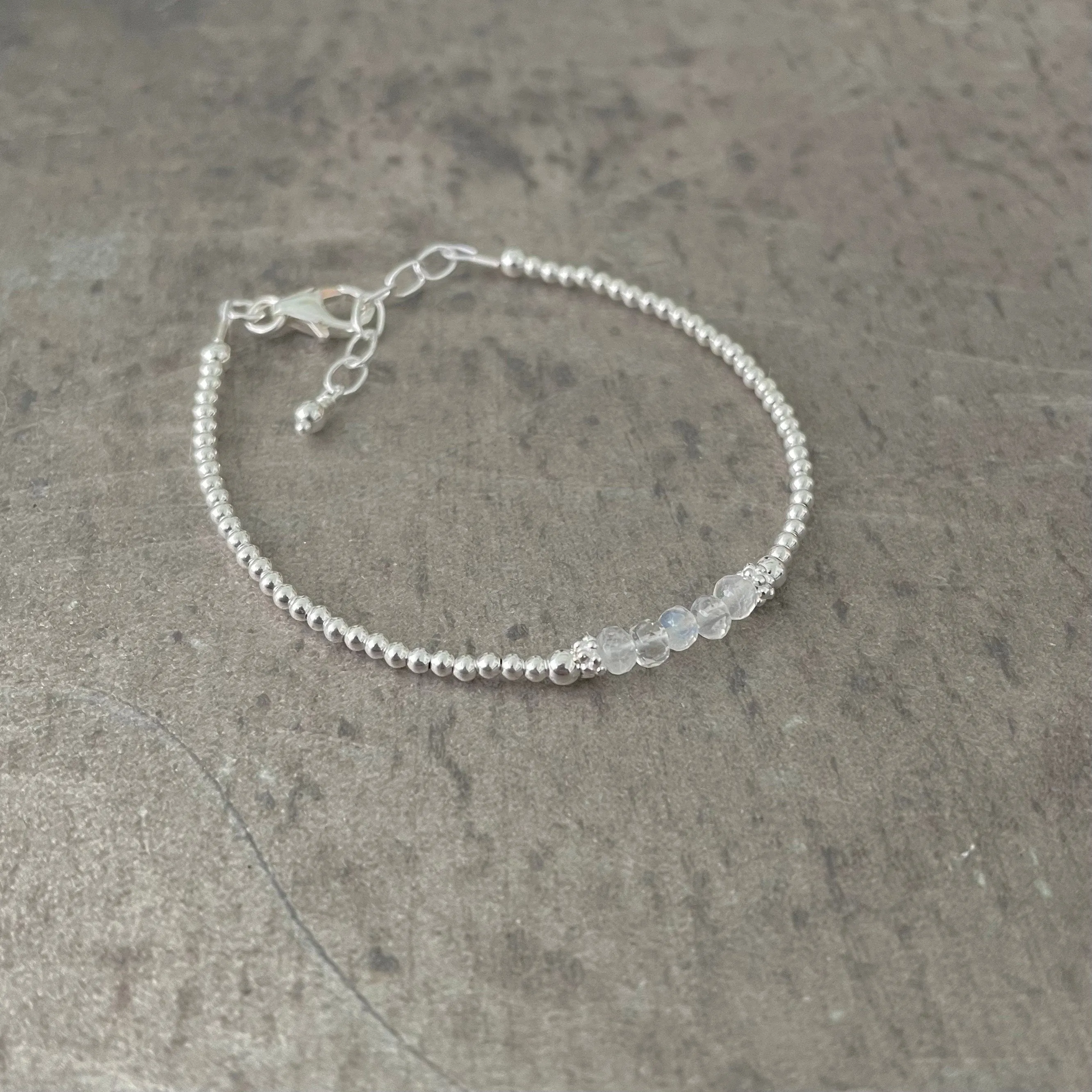 Rainbow Moonstone June Birthstone Bracelet for women in sterling silver flashy