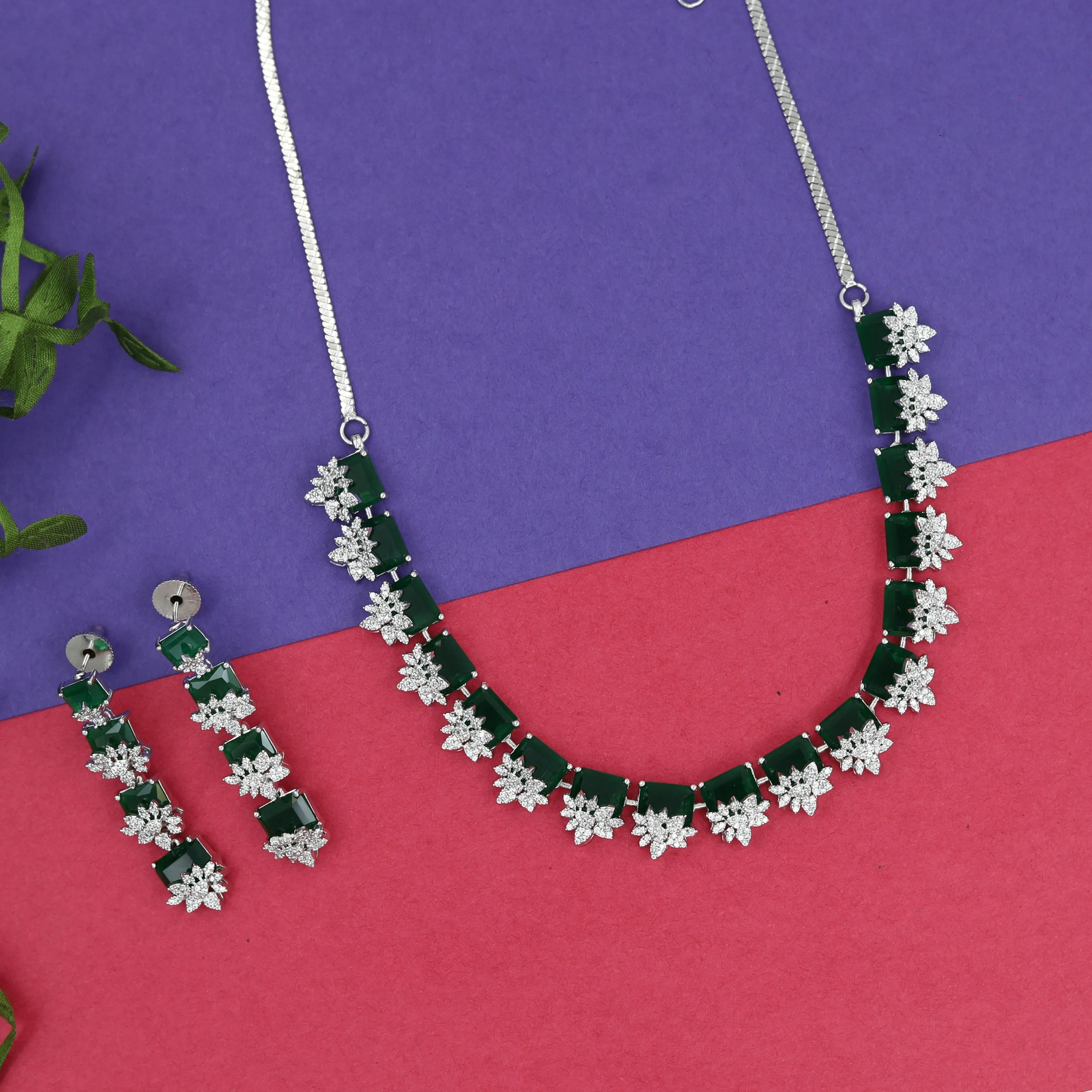 Round Neck Zircon/AD Necklace Set 15343-69