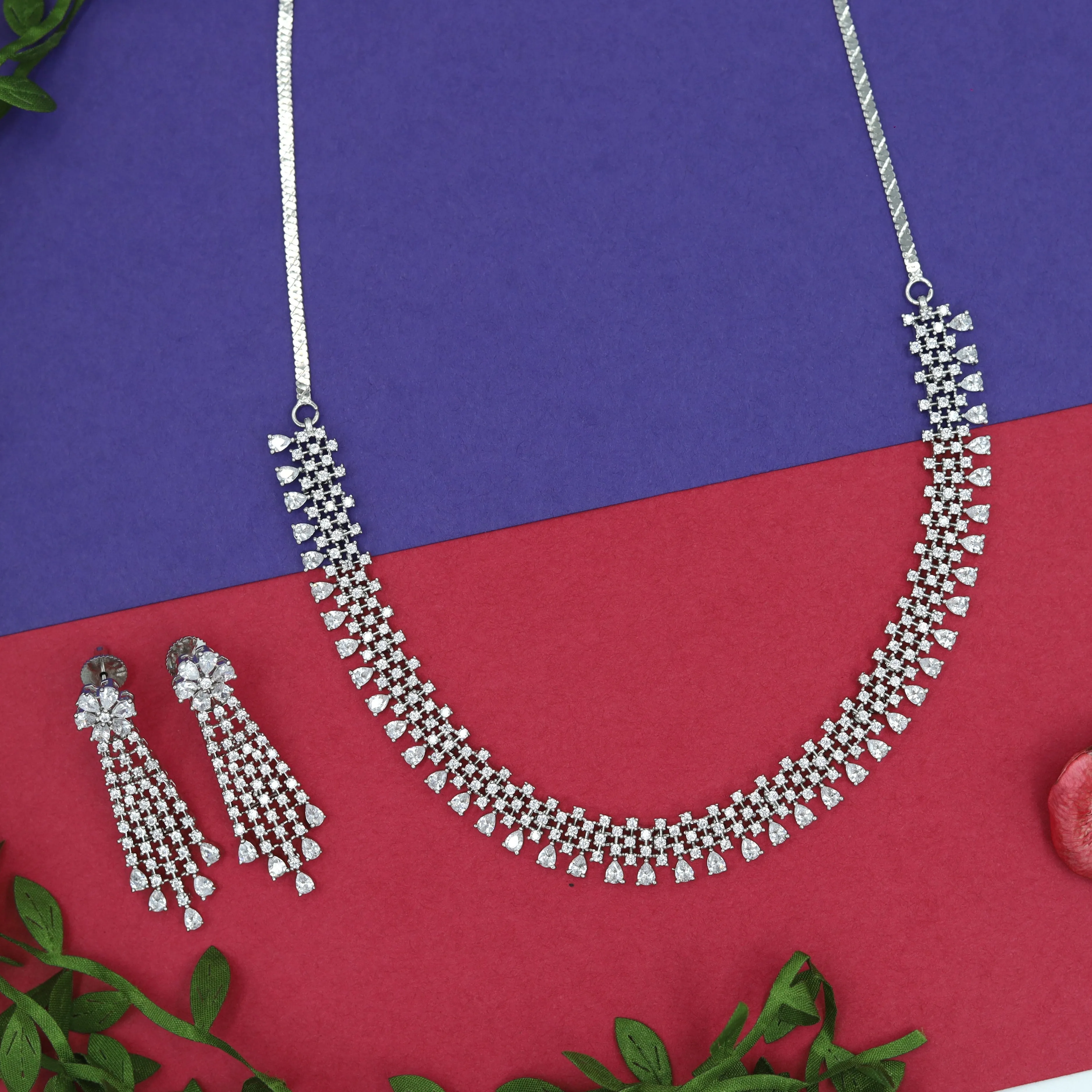 Round Neck Zircon/AD Necklace Set 15349-69