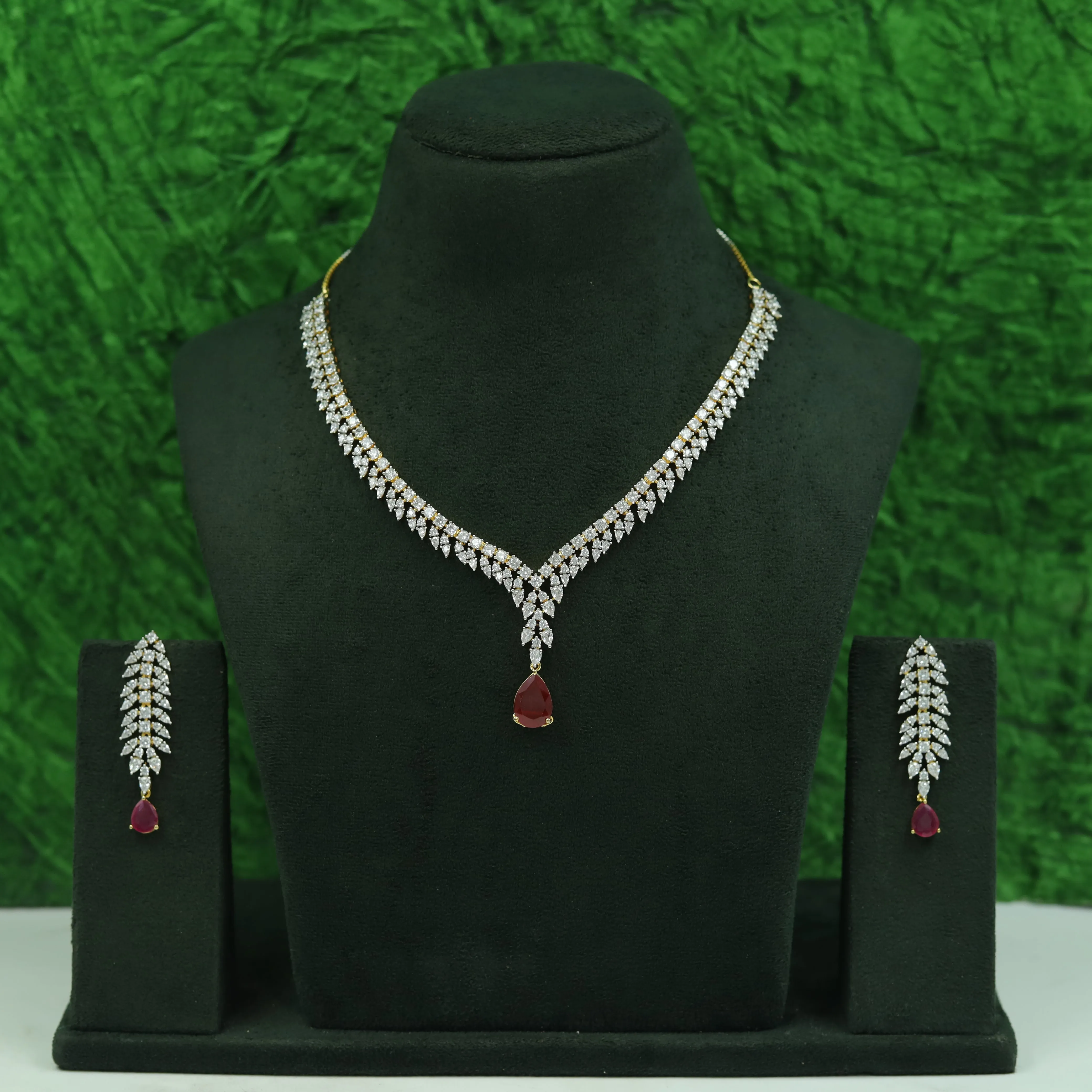Round Neck Zircon/AD Necklace Set 16912-08