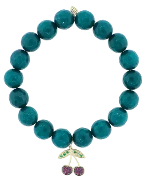 Ruby And Emerald Cherry Charm Bracelet