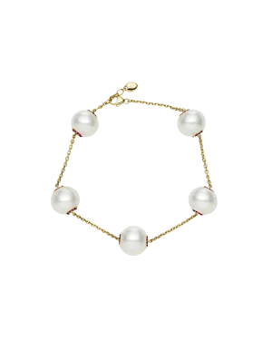Ruby Touchstone Pearl Bracelet | 12mm Button Pearls, Rubies and Yellow Gold