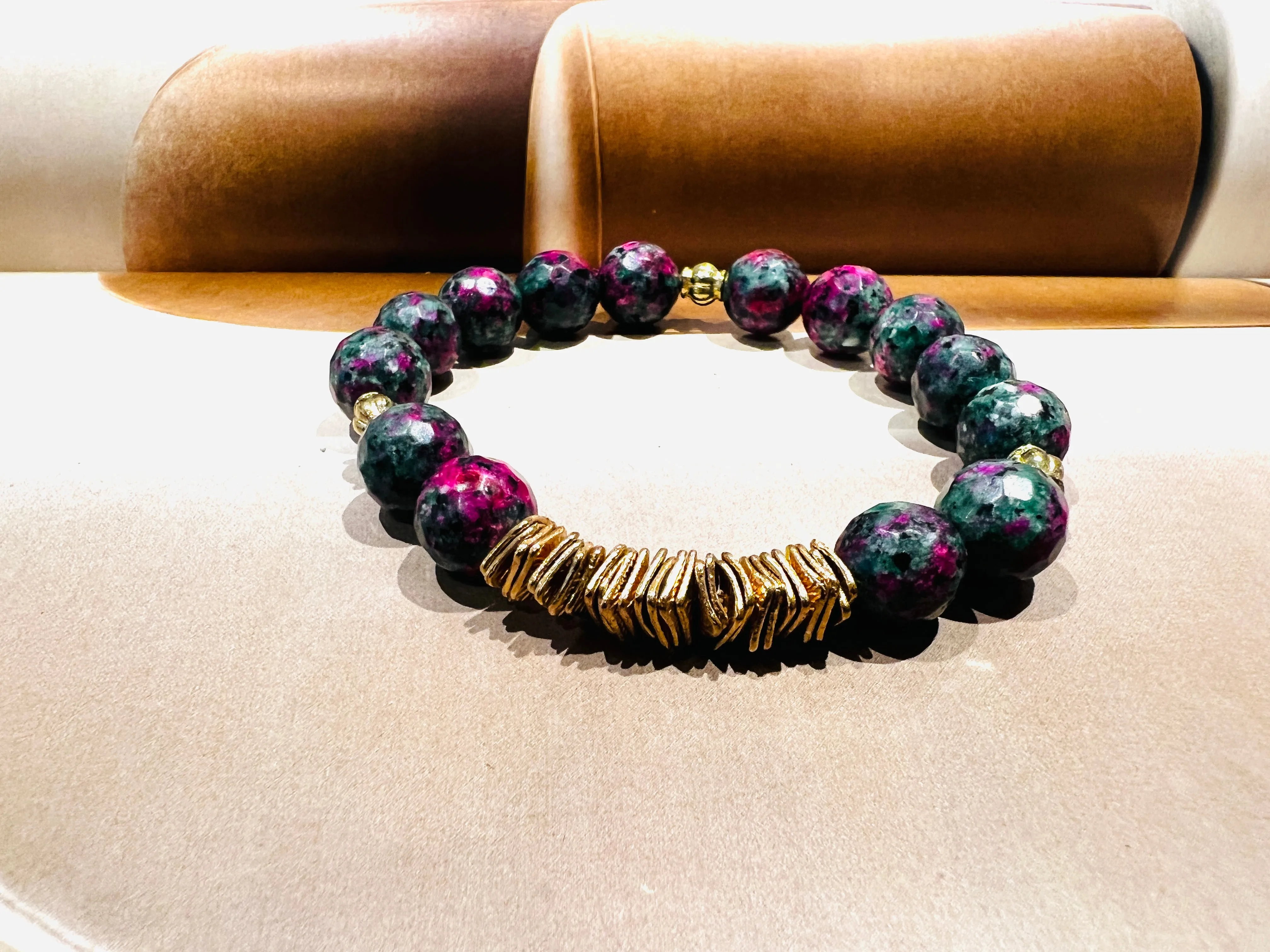 Ruby Zoisite & Metal Gemstone Bracelet
