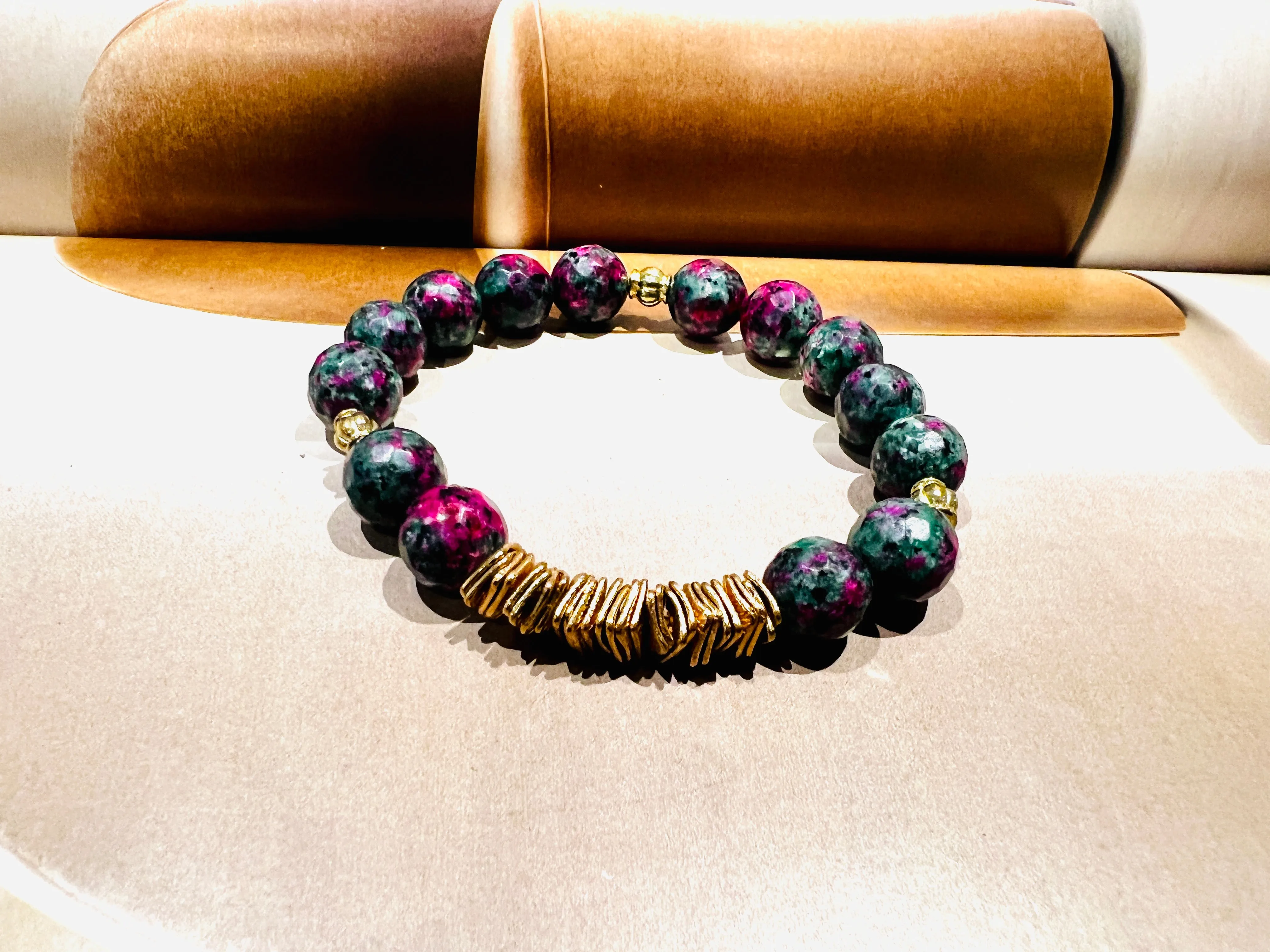 Ruby Zoisite & Metal Gemstone Bracelet