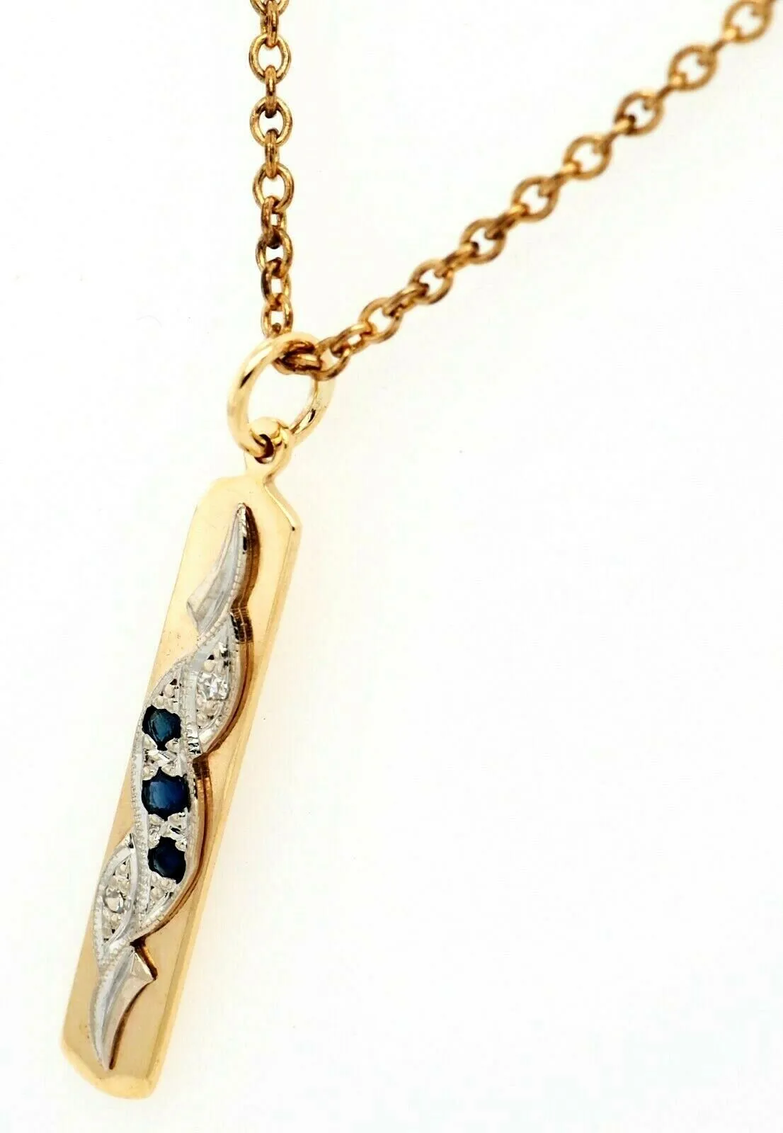 Sapphire & Diamond Pendant 9ct Yellow & White Gold Handmade Jewellery
