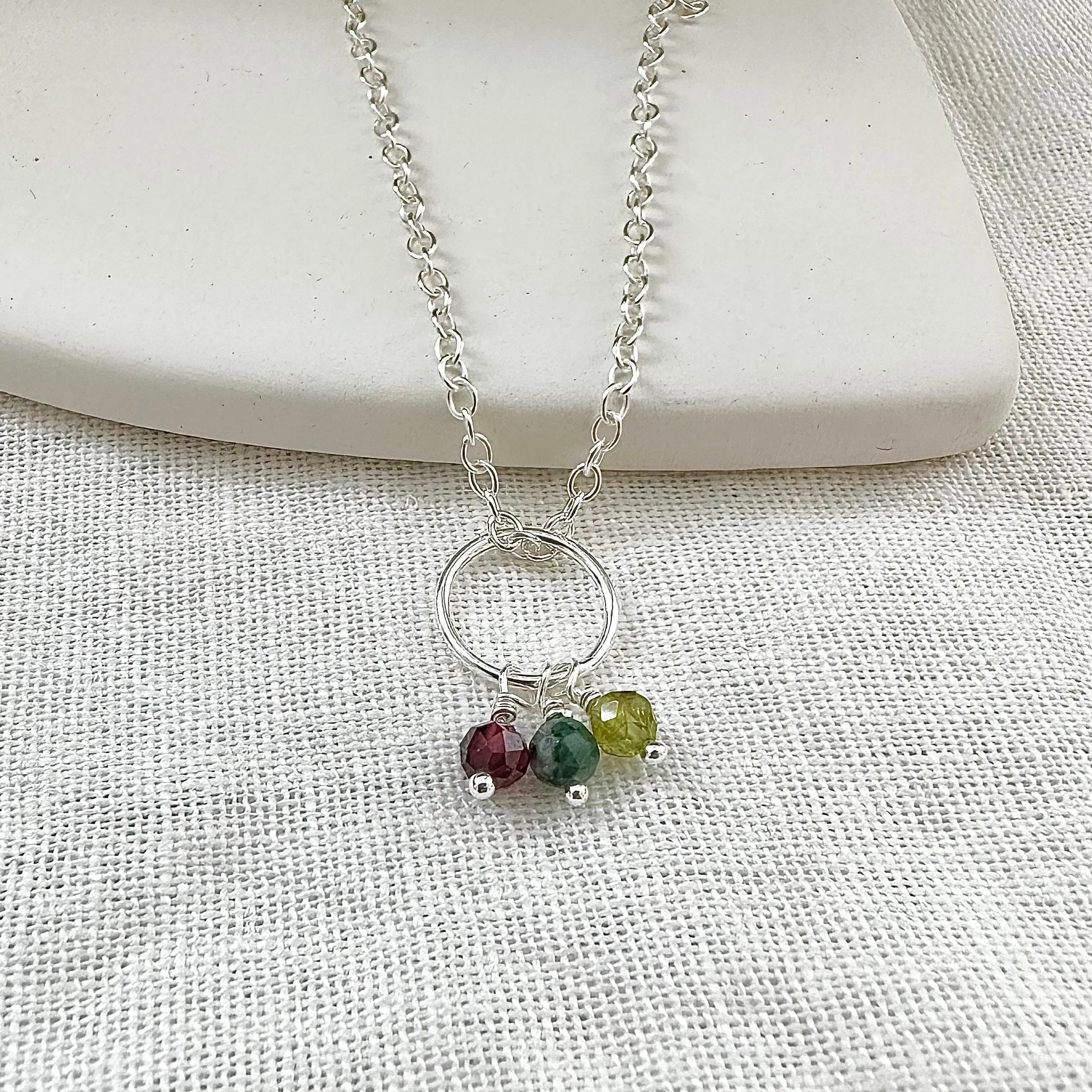 Tiny 4mm Birthstone Charm Necklace, Family Jewellery for Mothers in Sterling Silver