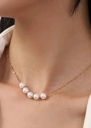 Titanium Modern 5-Pearl Gold Necklace (Waterproof)
