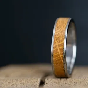 Titanium ring with Whiskey barrel inlay