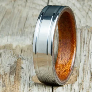 Titanium wedding band with Acacia interior