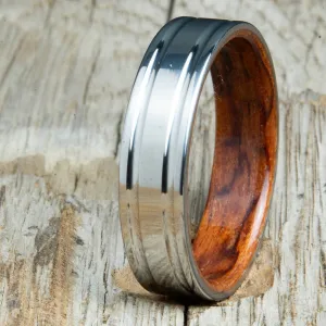 Titanium wedding band with Bubinga interior