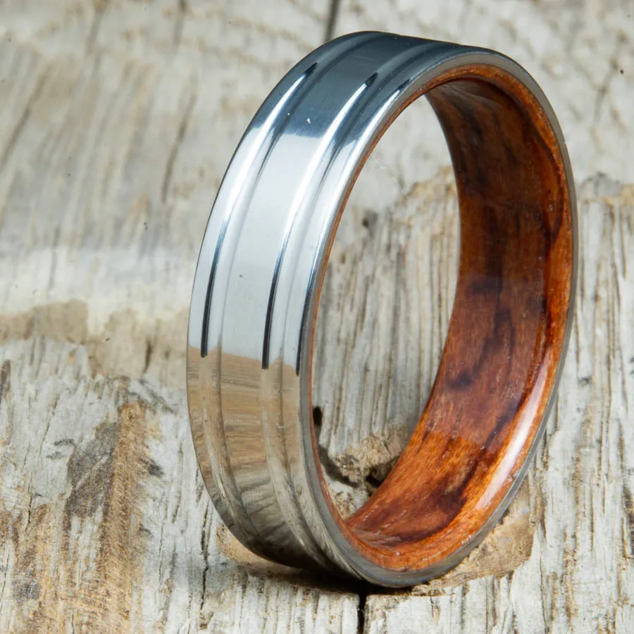 Titanium wedding band with Bubinga interior