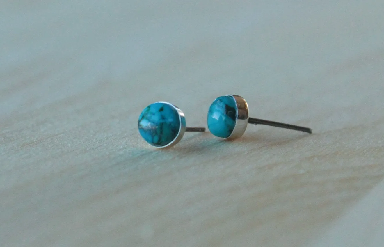 Turquoise Bezel Gemstone (Titanium or Niobium Studs for sensitive ears)