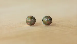 Unakite Gemstone Bezels (Niobium or Titanium Post Earrings)