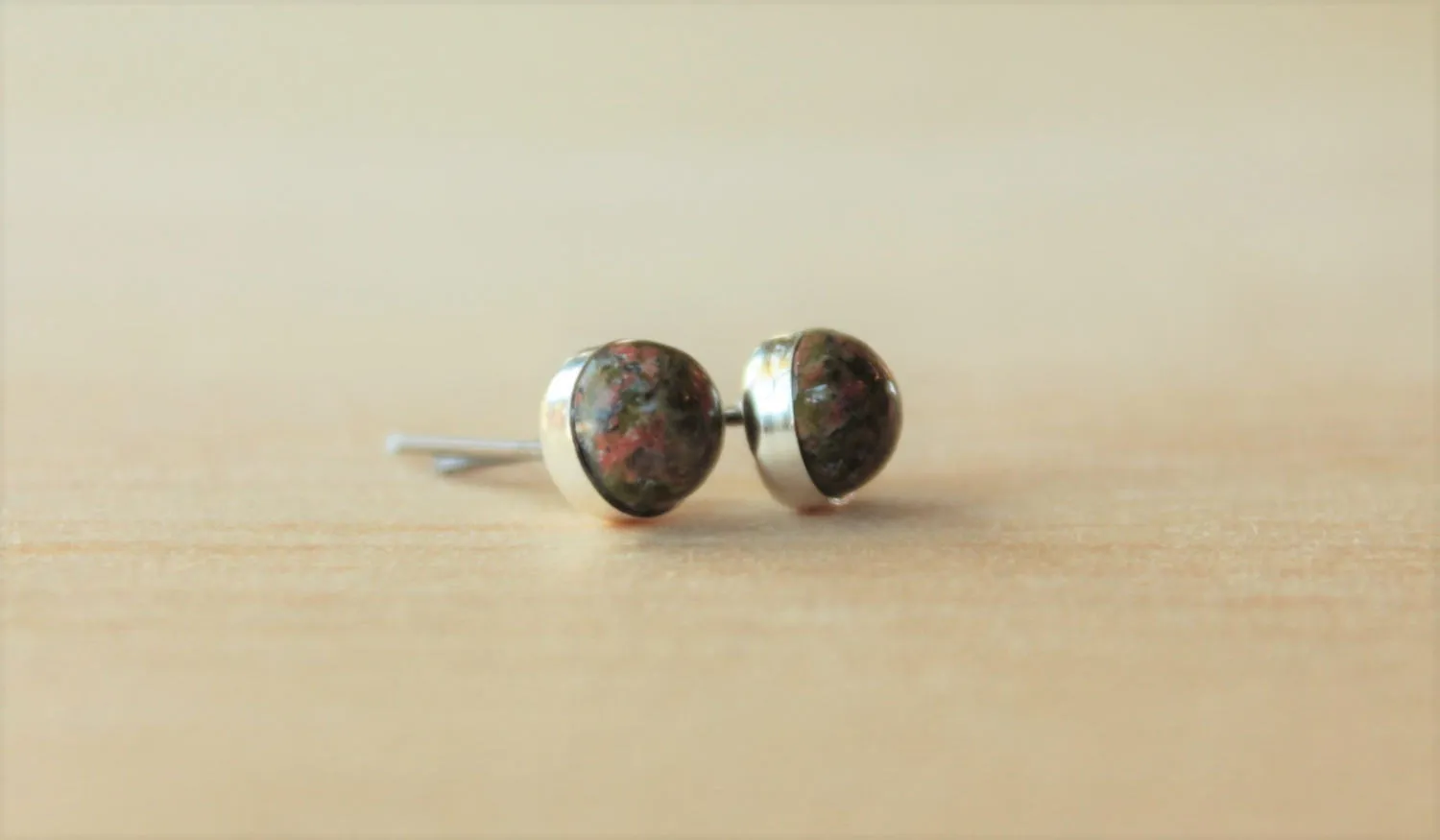 Unakite Gemstone Bezels (Niobium or Titanium Post Earrings)