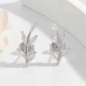 Zircon leaf earrings in silver